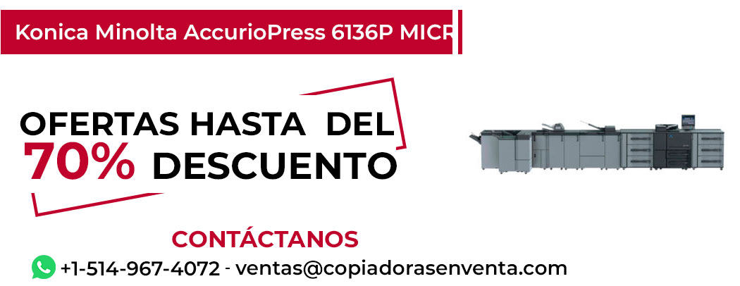 Fotocopiadora Konica Minolta AccurioPress 6136P MICR en Venta - Exportación disponible